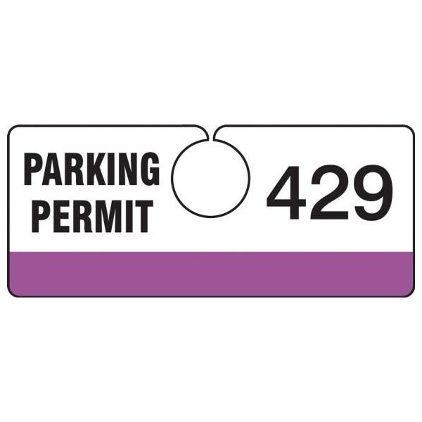 Accuform Parking Permit Tag, Numbered 300-399, Purple, 2in x 4.75in, Laminated PF-Cardstock, 100PK TNT429PRD - main